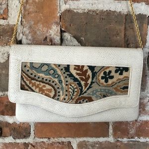 White Snake Skin/ Bohemian pattern clutch